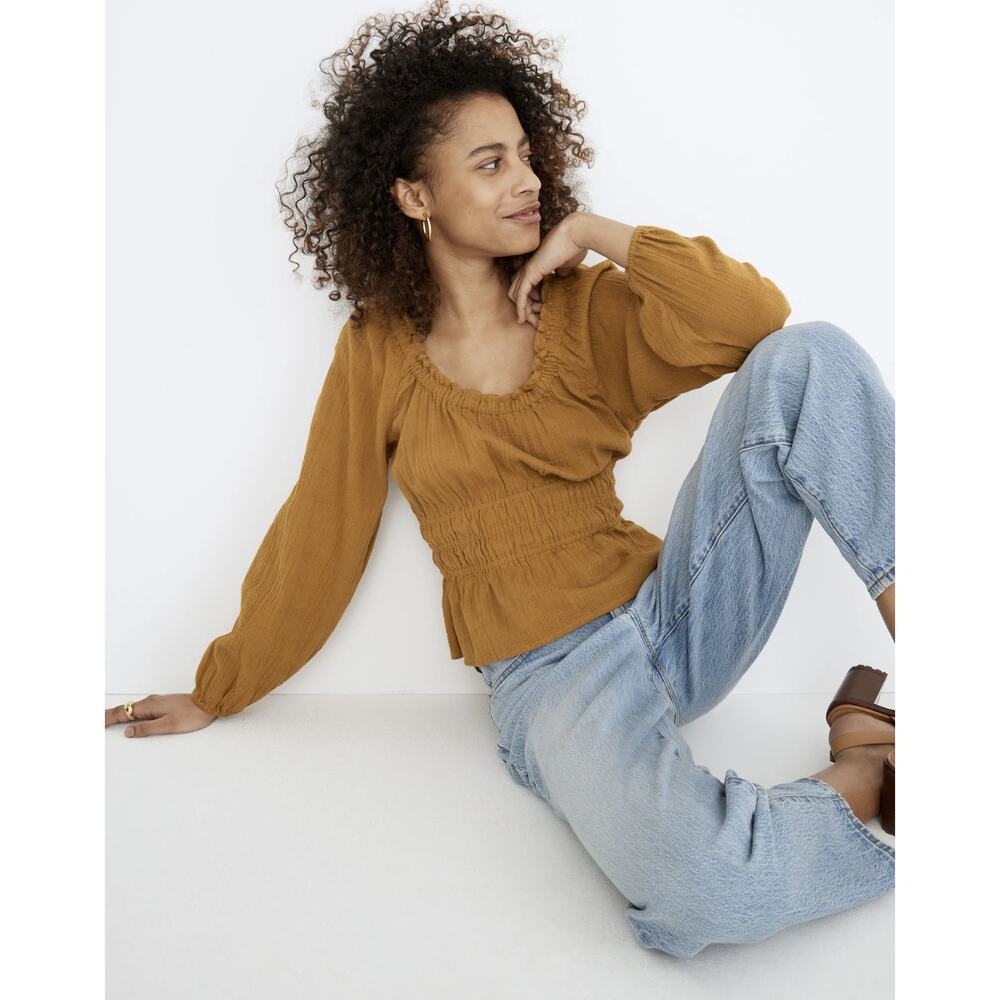 Madewell Sophia Top Gold Textured Plaid Small Cottagecore Preppy Prairie